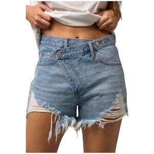 NWT Insane‎ Gene High Rise Crossover Distressed Denim Shorts Cutoff Size Small